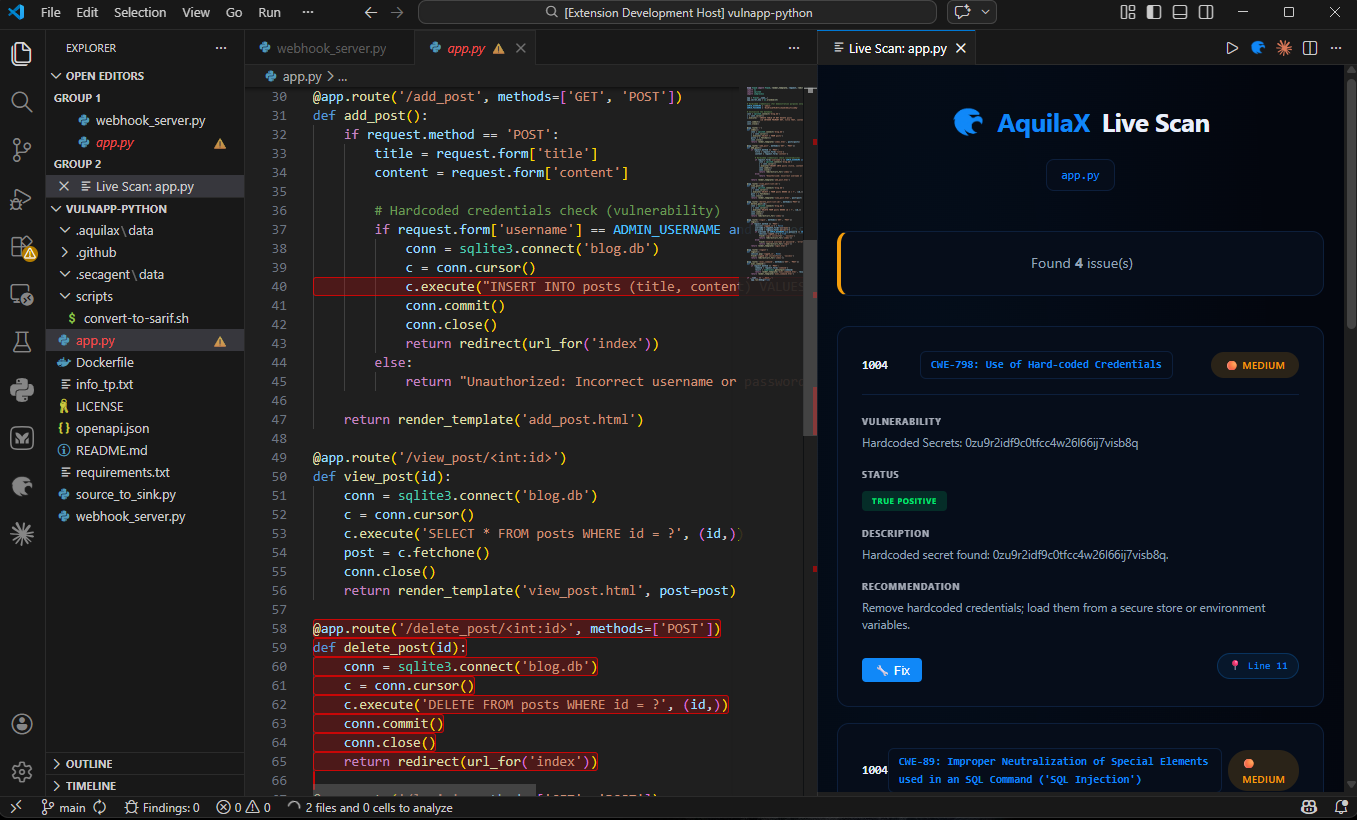 Live Scan & AI Auto-Fix: Instant Security Remediation in VS Code | AquilaX